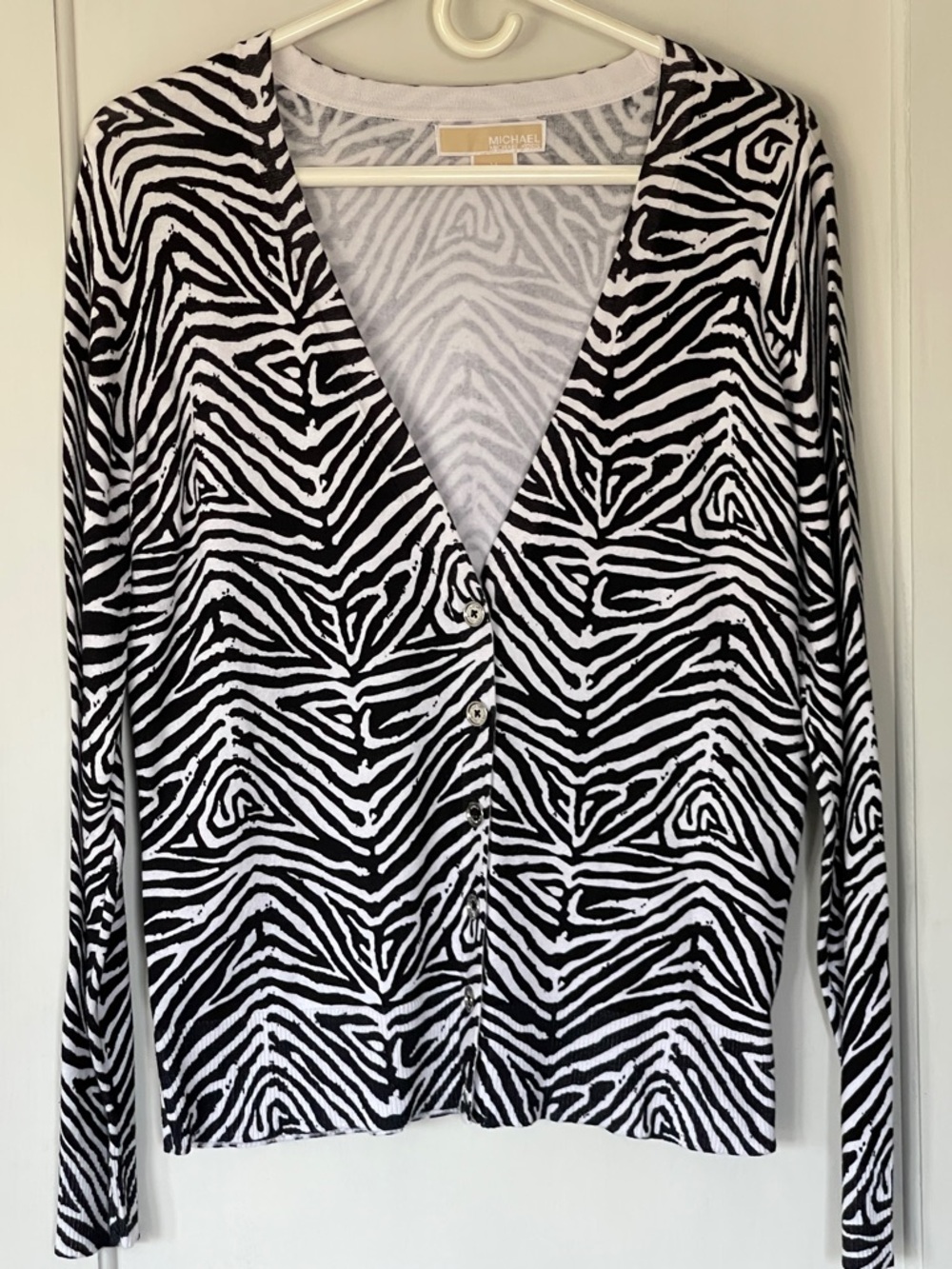MICHAEL Michael Kors Black & White Zebra, graphic,Print Button Cardigan. NWOT